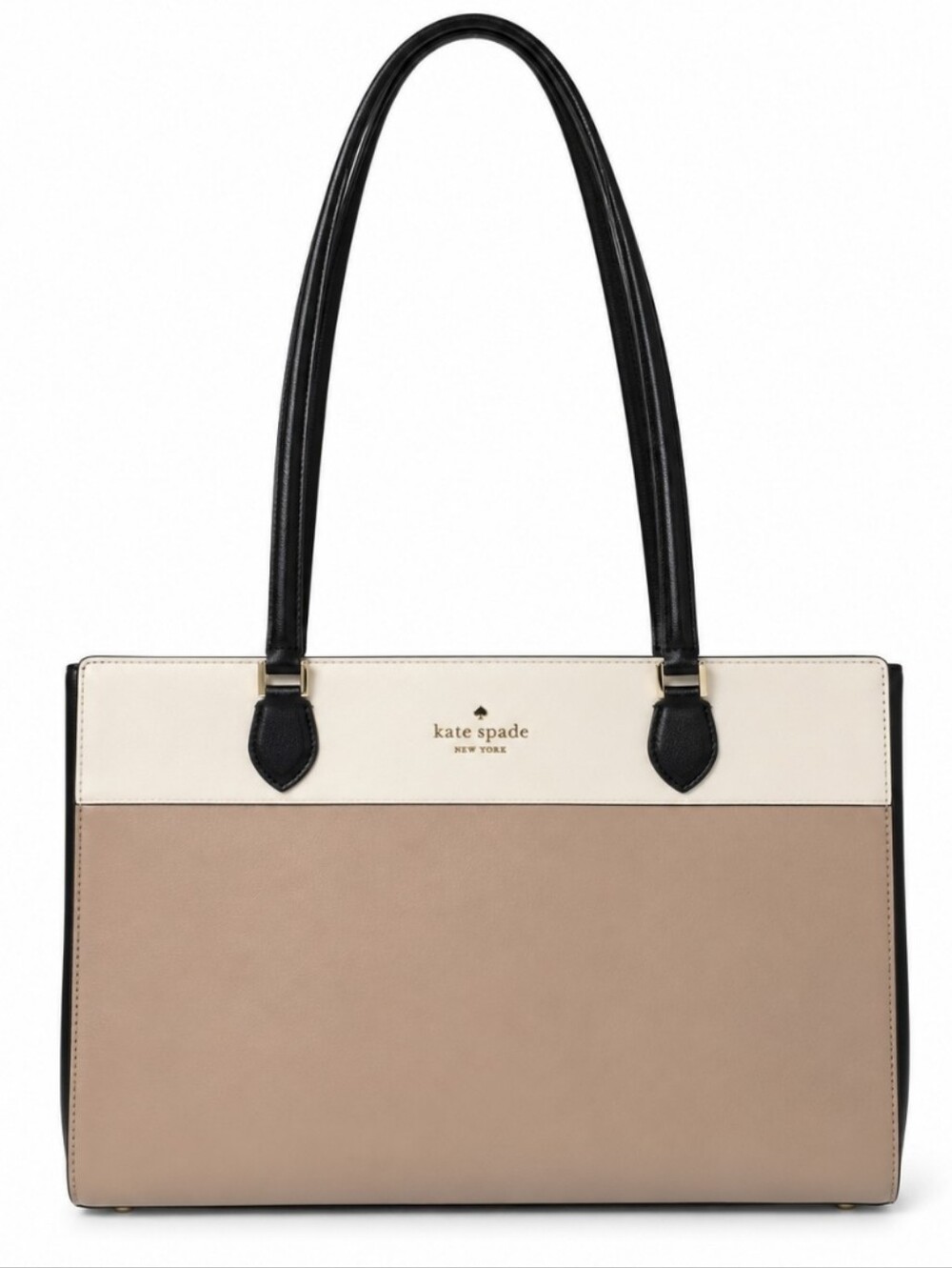✨️Kate Spade Madison Saffiano Leather Black Cream Taupe East West Laptop Tote